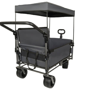 English Elm 3-in-1 Folding Wagon with Canopy Bench Seat 500lb All Terrain Heavy Duty Cart Gray W2932P354212