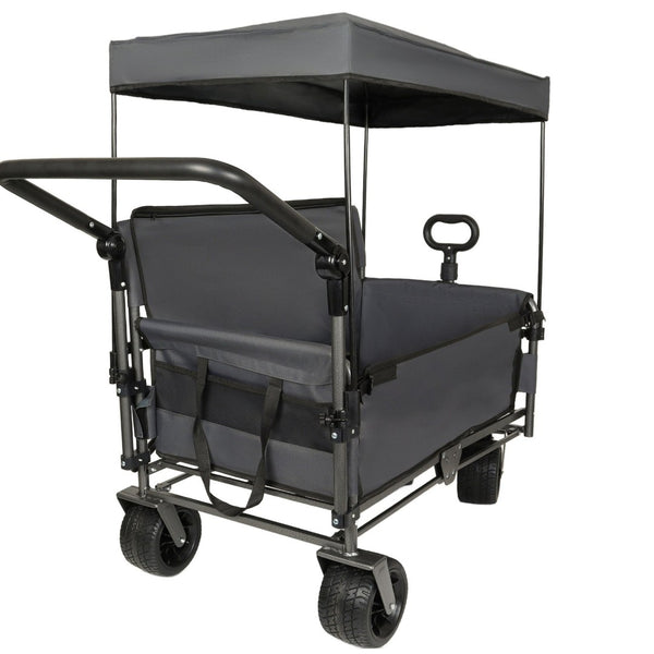 English Elm 3-in-1 Folding Wagon with Canopy Bench Seat 500lb All Terrain Heavy Duty Cart Gray W2932P354212