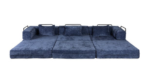 English Elm Compression Convertible Floor Sofa Bed - Durable Chenille, No Assembly, Multi-Purpose Design, Dark Blue W3723S00016