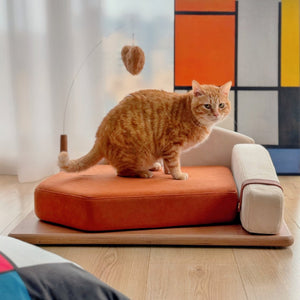English Elm Modern Oak Veneer Pet Bed with Chenille Upholstery and Orthopedic Foam Cushion Orange W3136P445674