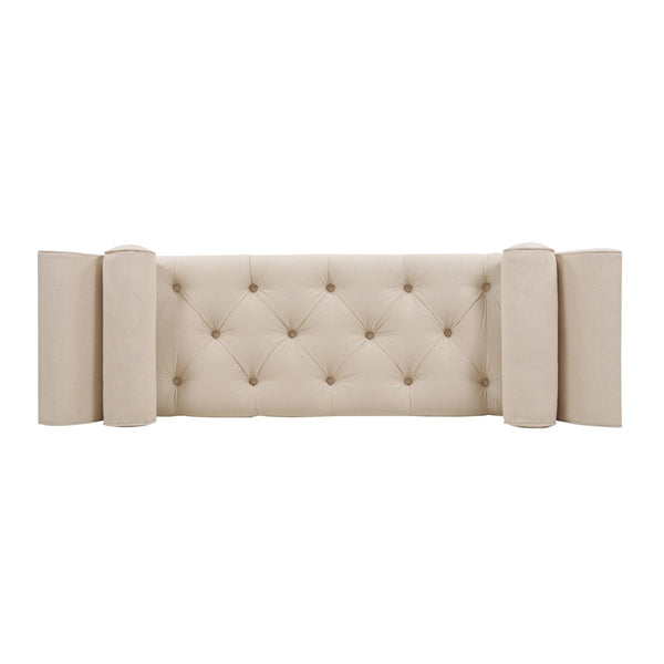 English Elm Alma Velvet Tufted Entryway Bench with Flared Arms and Bolster Pillows Included B2719P238454