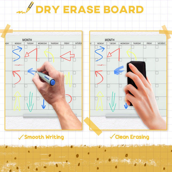 English Elm Vinsetto Frameless Tempered Glass Monthly Whiteboard Planner for Home Office Walls W2225P173871