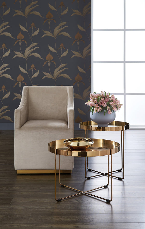 Sunpan Zane Glamorous Wheeled Lounge Chair with Brushed Brass Frame for Stylish Dining & Relaxation Spaces Piccolo Prosecco