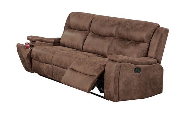 English Elm Modern Reclining Sofa Set with Faux Leather Upholstery Walnut Legs and Cup Holders B011S02421