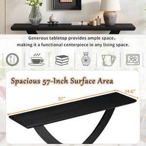 English Elm Mirod 57 Inch Acacia Veneer Console Table with Cross Leg Base for Entryway Black N760P214643B