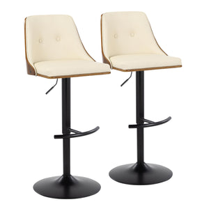 English Elm Gianna Adjustable Barstool Set Of 2 - Mid-Century Modern Style With Swivel, Walnut & Cream Upholstery B202S00885