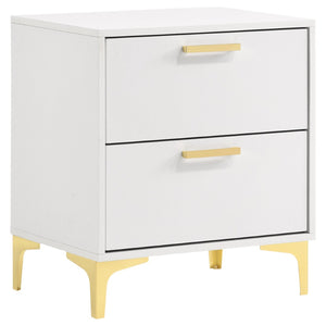 English Elm James White Glam Eastern King Bedroom Set with Tufted Leatherette and Gold Accents B062S01741