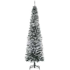 English Elm Homcom 7.5' Snow-Flocked Slim Artificial Christmas Tree - Realistic Branches, Easy Setup & Storage! W2225P249660