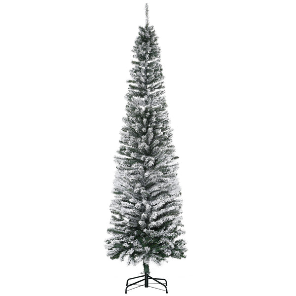 English Elm Homcom 7.5' Snow-Flocked Slim Artificial Christmas Tree - Realistic Branches, Easy Setup & Storage! W2225P249660