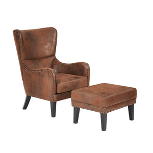 English Elm Christopher Knight Home® - Hi-back Vintage Distressed Lounge Chair with Ottoman - Tufted High-Back Comfort, Nailhead Trim Accent N760S0000046A