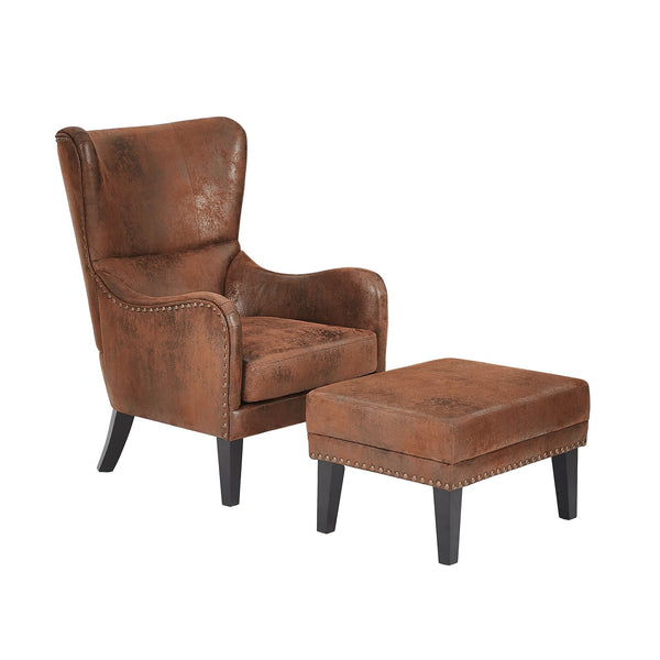 English Elm Christopher Knight Home® - Hi-back Vintage Distressed Lounge Chair with Ottoman - Tufted High-Back Comfort, Nailhead Trim Accent N760S0000046A