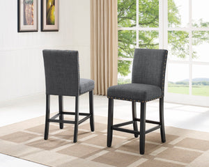 English Elm Biony Gray Fabric Counter Height Stools With Nailhead Trim, Set Of 2