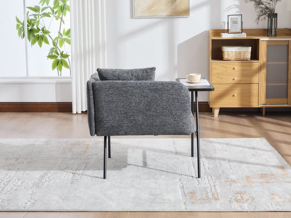 English Elm Leisure Linen Accent Chair with Built-in Side Table Pockets and Lumbar Pillow Modern Dark Gray W395P453309