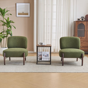 English Elm Christopher Knight Home® - [Set of 2] Boucle Lounge Chair with Rolled Backrest, Solid Wood Frame, Plush Durable Upholstery for Modern Spaces Green N767P256376G_2