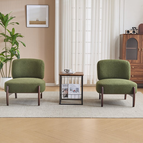 English Elm Christopher Knight Home® - [Set of 2] Boucle Lounge Chair with Rolled Backrest, Solid Wood Frame, Plush Durable Upholstery for Modern Spaces Green N767P256376G_2