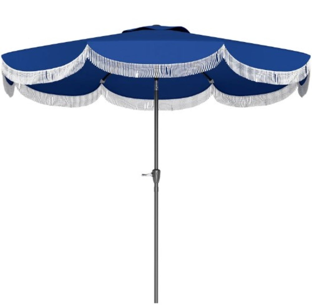 English Elm Vented Patio Umbrella 8.8 Ft Crank Tilt Upf 30 Tassel Resort Canopy Shade T3971P427332