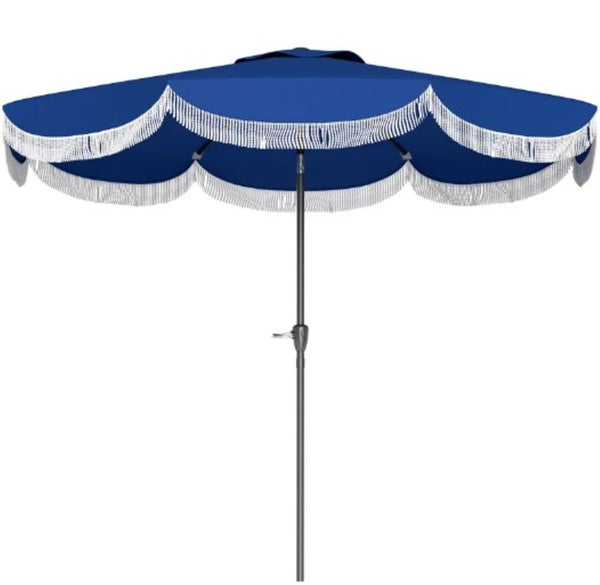 English Elm Vented Patio Umbrella 8.8 Ft Crank Tilt Upf 30 Tassel Resort Canopy Shade T3971P427332