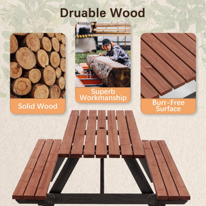 English Elm 75" Solid Fir Outdoor Picnic Table Set with Benches Two-tone Finish Heavy Duty Patio W1422P385498