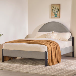 English Elm Walker Edison - Modern Upholstered Curved Headboard Queen Bedframe Grey — Fire-Resistant Polyester, Metal Slat Support, No Box Spring Needed B185P169159