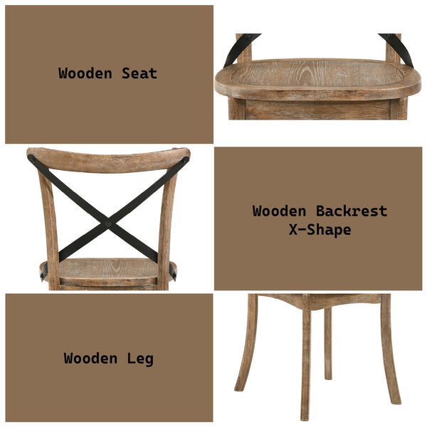 English Elm Kendric Rustic Oak Side Chair Set of 2 – X-Back Armless Dining Chairs, Solid Tapered Legs, 220lb Capacity B2726P265221