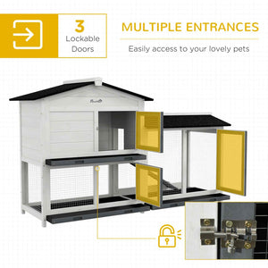 English Elm Pawhut Two-story Wooden Rabbit Hutch Outdoor Fir Frame Run Area Asphalt Roof W2225P249602