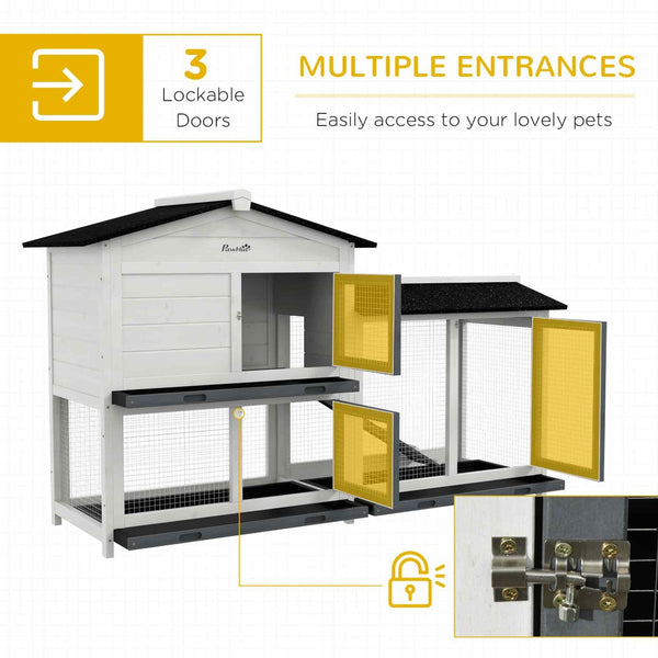 English Elm Pawhut Two-story Wooden Rabbit Hutch Outdoor Fir Frame Run Area Asphalt Roof W2225P249602