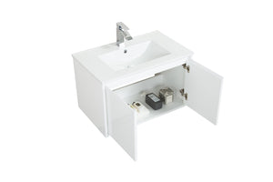 English Elm 30" Floating Bathroom Vanity Base Glossy White Soft Close Modern Wall Mount W1920P263625