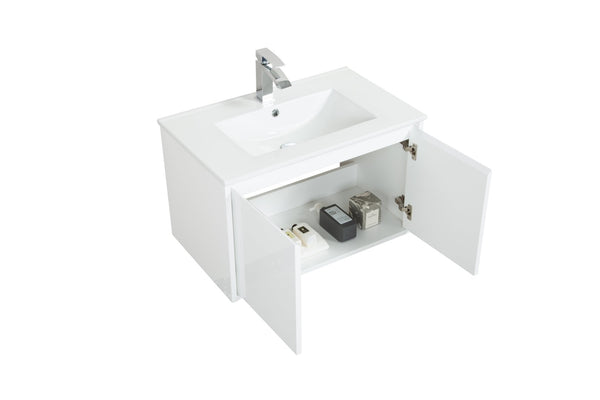 English Elm 30" Floating Bathroom Vanity Base Glossy White Soft Close Modern Wall Mount W1920P263625