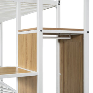 English Elm Twin Metal Bunk Bed with Trundle, Lateral Storage Ladder & Wardrobe | Space-Saving Durable Design White SF000173AAK