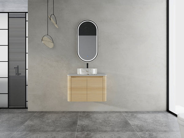 English Elm 30'' Wall-Mounted Bathroom Vanity With Elegant Ceramic Sink, Soft-Close Doors & Space-Saving Design W999S00464