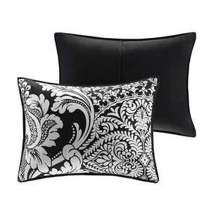 English Elm 7 Piece Cotton Comforter Set - Elegant Black King Size Bedding With Damask Print & Decorative Pillows B03597262