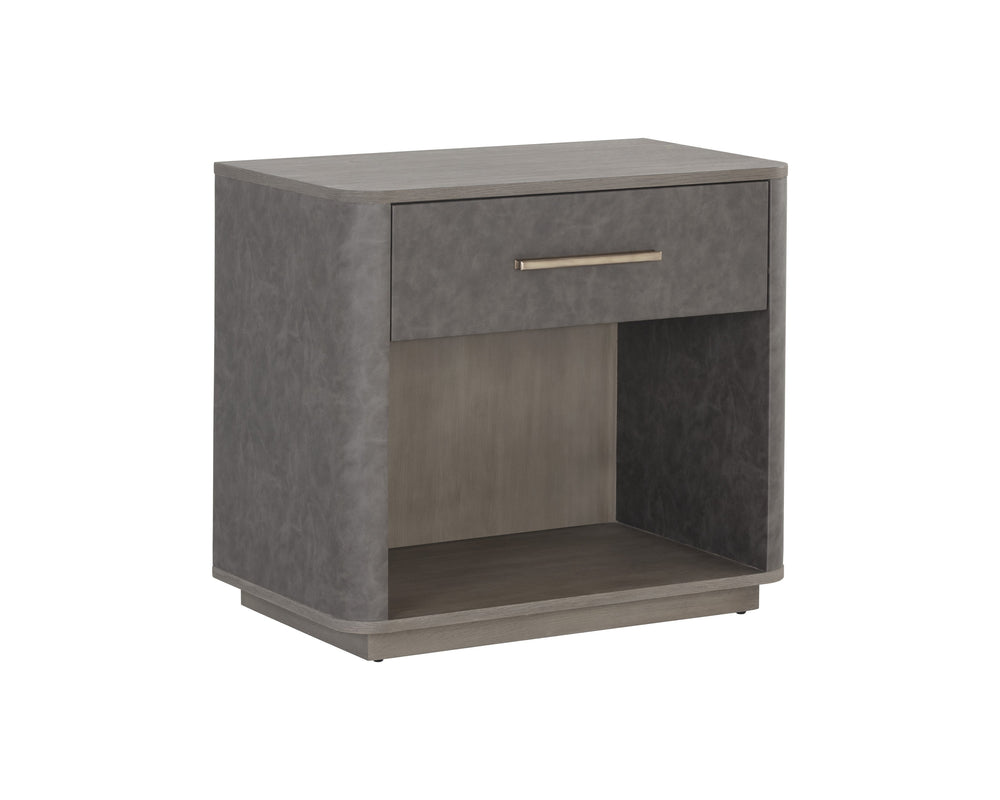 Sunpan Altman Retro-Inspired Nightstand with Faux Leather Frame & Soft-Close Drawers for Stylish Storage