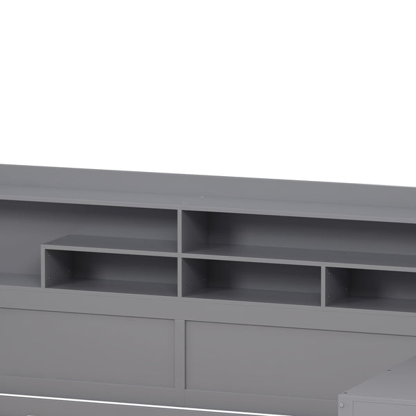 English Elm Wooden Twin Daybed with Trundle, Built-In Desk and Side Storage Shelves for Space-Saving Living Gray 54.4 L x 18 W x 5.6 H N733S242275E