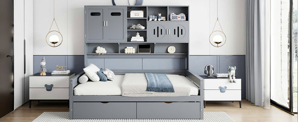 English Elm Full Size Wooden Daybed With Storage Drawers, Integrated Cabinet, And Stylish Gray Finish - Perfect For Any Space! N820S00016E