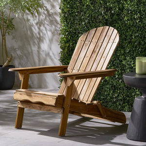 English Elm Christopher Knight Home® - Folding Adirondack Chair Acacia Wood Outdoor Lounge Seat with Slatted Back, Wide Arms, Durable Comfort Teak N770P358873T