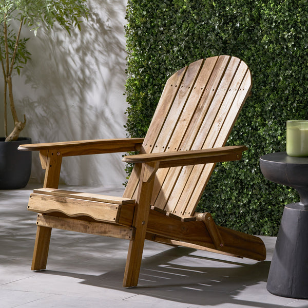English Elm Christopher Knight Home® - Folding Adirondack Chair Acacia Wood Outdoor Lounge Seat with Slatted Back, Wide Arms, Durable Comfort Teak N770P358873T