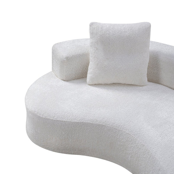 English Elm 79.5" Boucle Floor Sofa Seats Three with Cloud Soft Foam Core and Two Accent Pillows Cream White W5515P443753