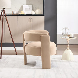 English Elm Accent Chair Velvet Upholstered Mid Century Modern Seat with Tapered Wood Legs for Any Room Khaki W3244P417179