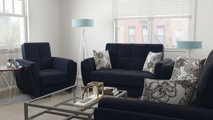English Elm PrimeNest NimbusFlow Convertible Upholstered Loveseat with Storage, Chenille Comfort, Space-Smart Design Dark Blue B030P281739