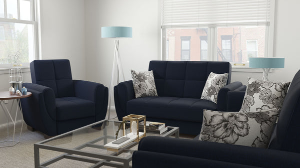 English Elm PrimeNest NimbusFlow Convertible Upholstered Loveseat with Storage, Chenille Comfort, Space-Smart Design Dark Blue B030P281739