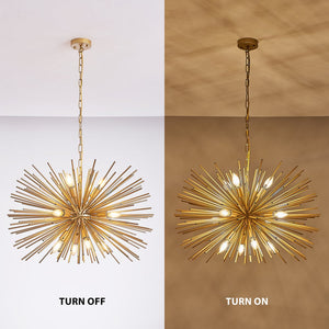 English Elm 29" Mid-Century Modern 12-Light Starburst Chandelier Gold Sputnik Pendant Fixture for Living Spaces W2312P368727