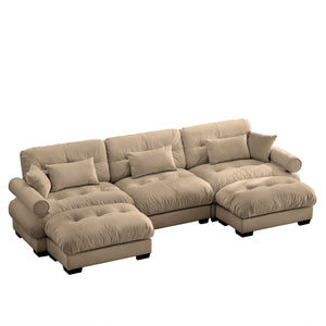 English Elm U Shape Velvet Modular Sectional Sofa with Movable Ottomans, Deep Cloud Seats and Bolster Arms Camel W714S01100