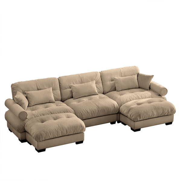 English Elm U Shape Velvet Modular Sectional Sofa with Movable Ottomans, Deep Cloud Seats and Bolster Arms Camel W714S01100