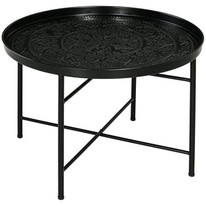 English Elm HOMCOM Vintage 24" Round Hammered Tray Coffee Table with Reinforced Metal Frame, Adjustable Feet W2225P229122