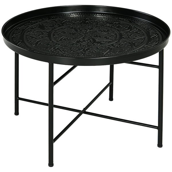 English Elm HOMCOM Vintage 24" Round Hammered Tray Coffee Table with Reinforced Metal Frame, Adjustable Feet W2225P229122