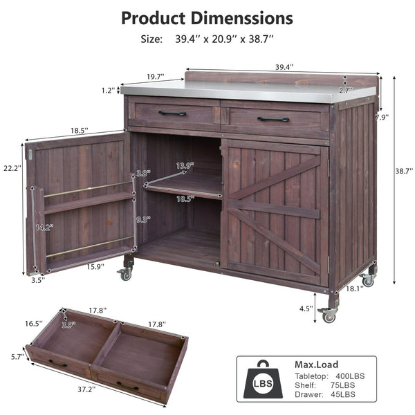 English Elm K&k Outdoor Modular Kitchen Island 2 Piece Fir Wood Stainless Steel Sink Station N707S000024Z