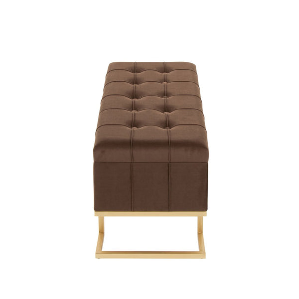 English Elm Storage Bench Button Tufted Velvet Seat Gold Steel Legs Glam Entryway Footboard B202P471511