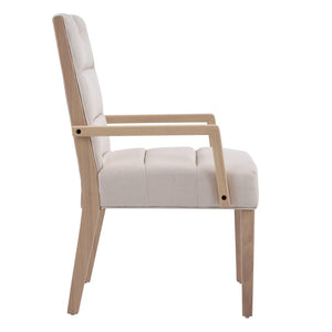 English Elm Upholstered Armchair Dining Chairs Rubberwood Frame Soft Padded Seat Set of 2 Beige,Natural N768P391161N