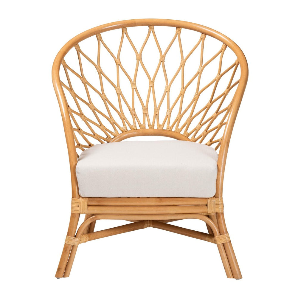 English Elm Bohemian Natural Rattan Accent Chair with Openwork Frame and Sculptural Curved Back B2750P420409