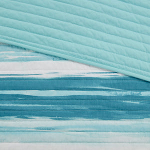 JLA Home Madison Park - 6 Piece Printed Quilt Set Coastal Watercolor Stripe Reversible Quilt with Embroidered Seashell Pillows 94 L x 104 W x 0.25H MP13-7949